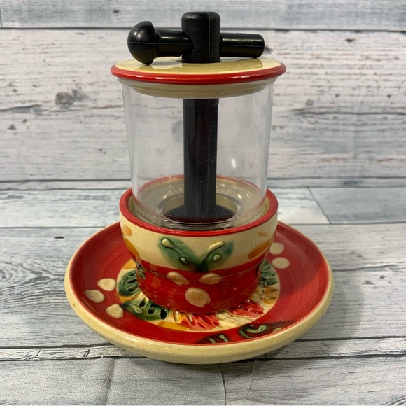 Vintage Rupi 1980 Spain Red Floral Garlic Grator & Zestor with matching plate - Picture 3 of 14